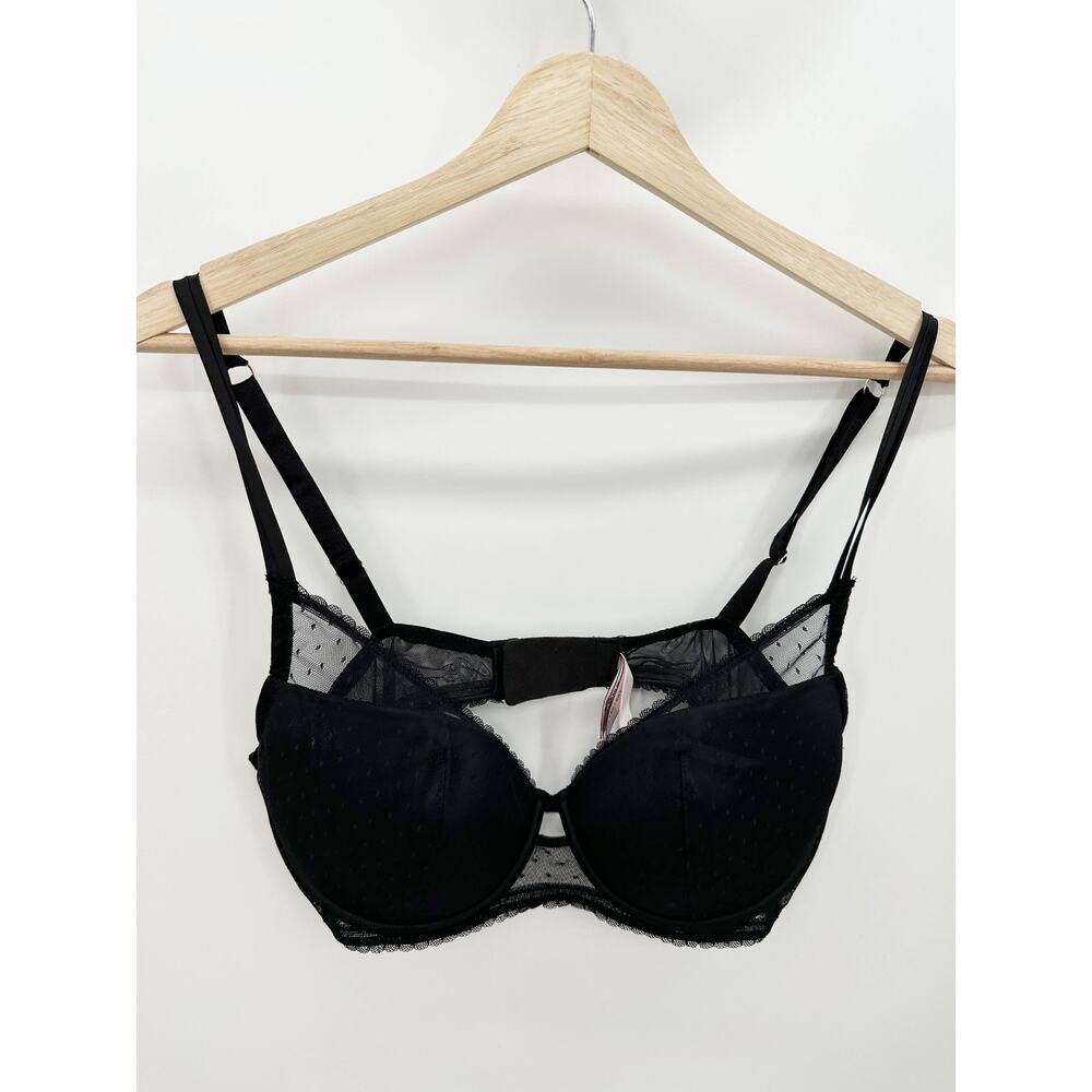 Victoria's Secret‎ Black Lace Lined Plunge Bra Women Sz 36D Sexy Dark Romantic